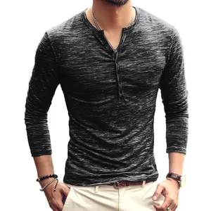 Wholesale High Quality Casual Slim Fit Henley Button Shirt Long Sleeve T-Shirt Cheap Price