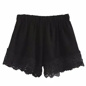 Custom Vrouwen Femmes Elastische Taille Gehaakte Kant Trim Vlakte Shorts