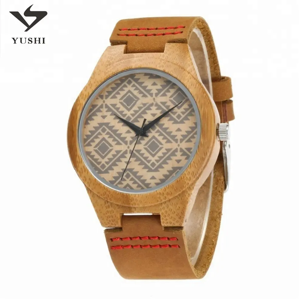 Top brand fancy leather band bamboo wrist watches custom logo printed dropshipping