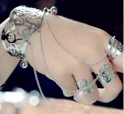 Женские металлический ручной цепи раб 3 пальца кольцо браслет