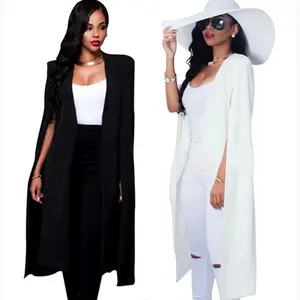 Blazer élégant pour femmes Contrast Binding Open Front Cape Long Sleeve Blazer Blanc Noir Longline Plain Outer Y11129