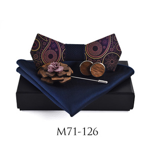 Un ensemble de 6 <span class=keywords><strong>noeud</strong></span> <span class=keywords><strong>papillon</strong></span> en <span class=keywords><strong>bois</strong></span> avec épingle à bouton de manchette carrée de poche - Product Image 2