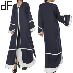 OEM दुबई फैशन Jubah Abaya थोक कस्टम सादे सामने खुले विपरीत रंग आरामदायक डिजाइन तुर्की Abaya