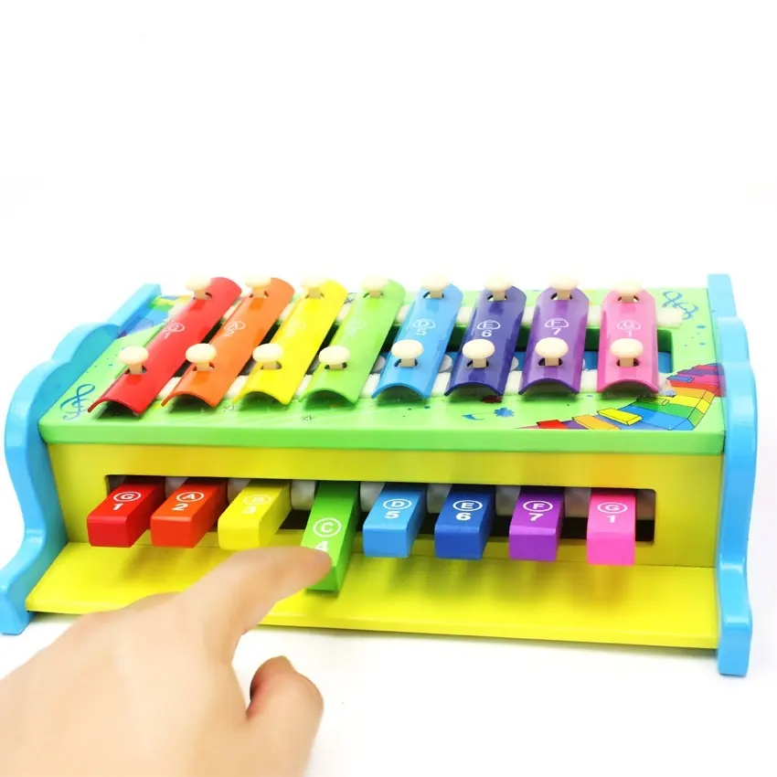 2019 Educational music toys wooden knocking xylophone piano 2 in 1 musical instrument set toys for kids WKP009