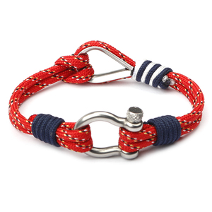 2018 pulsera de los hombres de vela náutica cuerda de <span class=keywords><strong>Nylon</strong></span> elástico U de acero inoxidable grillete pulsera - Product Image 1