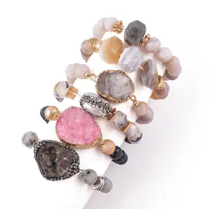 Wholesale Jewelry Stretch Druzy Charm Crystal Gemstone Natural Beads Healing <strong>Gem</strong> <strong>Stone</strong> <strong>Bracelet</strong> - Product Image 1