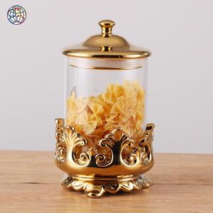 उच्च गुणवत्ता अद्वितीय कलात्मक शैली सोना चढ़ाना कैंडी ग्लास कंटेनर सिरेमिक भंडारण जार - Product Image 4