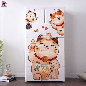 Cajonera de Plástico de 5 Niveles con Diseño de Gato de Dibujos Animados, 60*40*113CM, para Ropa de Bebé, con Dos Cerraduras - Product Image 2