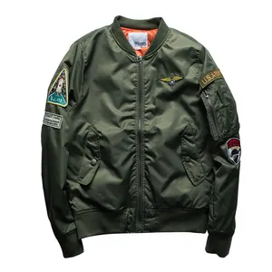Custom Oversized Black And Army Green Color Patch Embroidery Green Men Lady Bomber Jacket