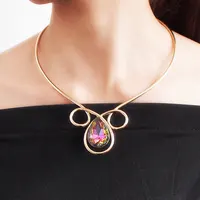 HANSIDON Kalung Choker Torsi Bib Logam Campuran untuk Wanita Kalung Pernyataan Kristal Besar Mengkilap Perhiasan Pernikahan Pengantin