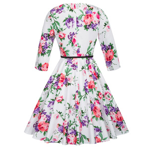 BP000409 Belle Poque Delle Donne Retro Vintage Del Modello di Fiore 3/4 Crew Collo Manica In Cotone Altalena <span class=keywords><strong>Vestito</strong></span> Da Partito - Product Image 2