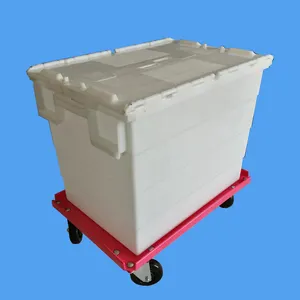 Moving Company Use Storage Attach Lid Plastic Virgin Crate with Dolly