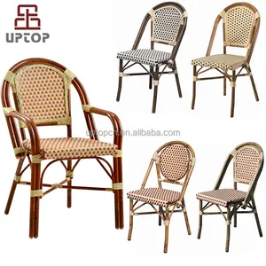 Outdoor Garden Furniture Metal Bamboo Looking French Bistro Patio Wicker Rattan Chair Restaurant Furniture