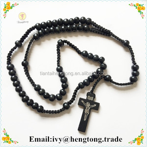 Commercio all'ingrosso a buon mercato <span class=keywords><strong>nero</strong></span> <span class=keywords><strong>rosario</strong></span>, collana di legno, perle tonde di legno religioso cattolico <span class=keywords><strong>rosario</strong></span> con croce di legno da cordone - Product Image 2