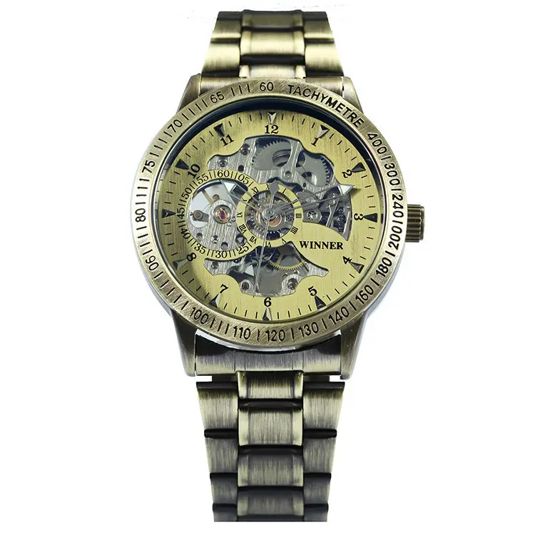 WINNER-Reloj de pulsera de acero inoxidable para hombre, reloj mecánico automático de marca superior de lujo, con esqueleto, a la moda, 2019
