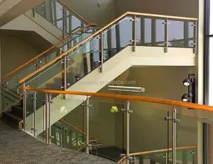 Pasamanos Interior de madera, barandilla de vidrio para escalera, balaustrada