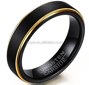 POYA Sieraden Zwart En 18 K Vergulde 5mm Twee Tone Tungsten Vinger Ring Voor Womens Wedding Band