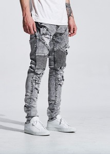 Pantalones Vaqueros Estilo Motero con Lavado Ácido Gris Desgastado, Diseño Personalizado al por Mayor, Modelo Nuevo OEM para Chicos 253 - Product Image 2