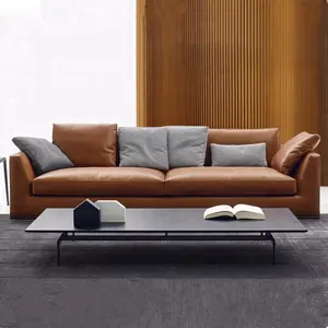 Conjunto de sofá com design de sala de estar, moderno estilo europeu suave sofá de couro genuíno