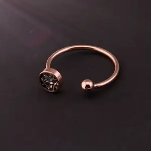 Wholesale New Rose Gold Ring Designs For Girls Stainless Steel Ladies Druzy Ring Jewelry