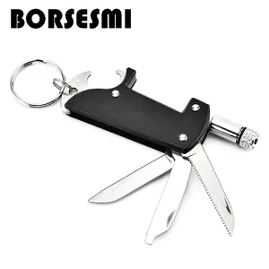 Baru Kreatif Multi-Fungsi Stainless Steel Pisau dengan Pembuka Botol 4 In 1 Portable Lipat Pisau Gantungan Kunci Corkscrews 7