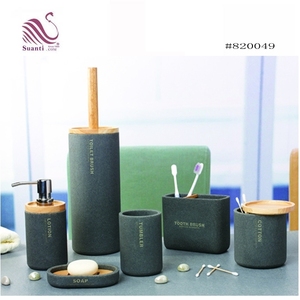 6pcs <span class=keywords><strong>Grigio</strong></span> Effetto Pietra Della Resina <span class=keywords><strong>Bagno</strong></span> Completo <span class=keywords><strong>Set</strong></span> di <span class=keywords><strong>Accessori</strong></span> Con Decorazioni In Legno per il <span class=keywords><strong>Bagno</strong></span> Decor - Product Image 1