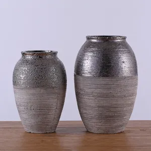 水泥花园花瓶陶瓷哑光灰色和银色花瓶流行设计