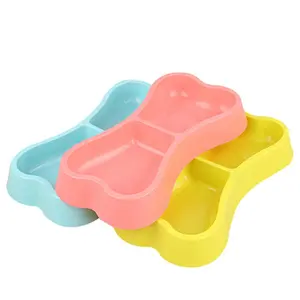 Wholesale high quality candy color light weight plastic bone shape dog food bowl water feeder