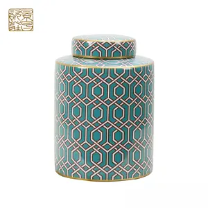 Estilo artístico rayas azul decorativa de cerámica de porcelana frascos