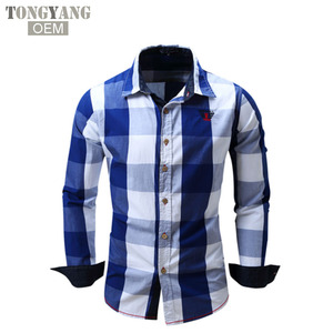 TONGYANG 2021 Neues kariertes Herren hemd 100% Baumwolle Business Fashion Casual Langarmhemd Hemden