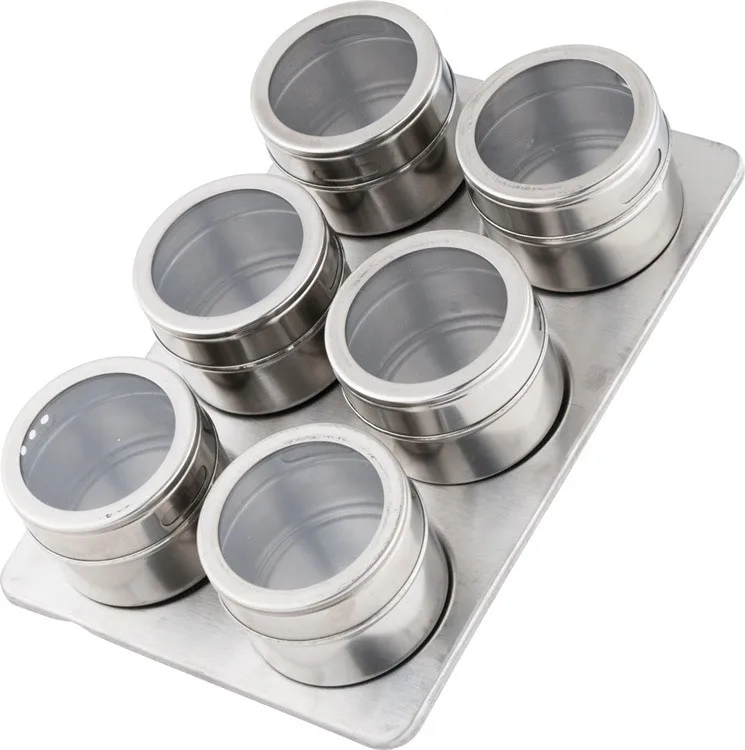 6PCS комплект буркан от неръждаема стомана за подправки/Магнитен правоъгълен кухненски шейкър за чушки/Магнитен шейкър за сол и пипер от неръждаема стомана