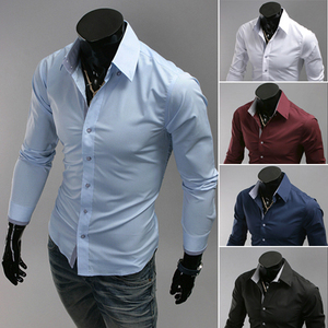 Camisa de manga larga para <span class=keywords><strong>hombre</strong></span>, Camisa ajustada de Color sólido, a la moda, Primavera - Product Image 3
