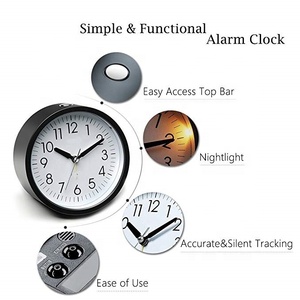 Round Silent Analog <strong>Alarm</strong> <strong>Clock</strong> Reloj Gentle Wake <strong>Increasing</strong> Volume <strong>Light</strong> Functions - Product Image 4