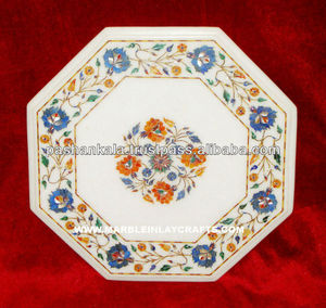 Plateaux de table en marbre indien incrustés de pierres - Product Image 1