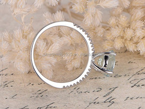 Anello di Fidanzamento da Donna in <span class=keywords><strong>Argento</strong></span> Sterling 925 con Acquamarina Blu Chiaro Taglio 6,5mm, Oro Bianco 14k Massiccio Placcato Rodio e Zirconi - Product Image 6