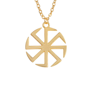 Collar de Acero Inoxidable Chapado en Oro, Joyería Svitovit para Mujer, Collar con Símbolo Eslavo Kolovrat, Collar Amuleto Solar Vikingo Nórdico - Product Image 1