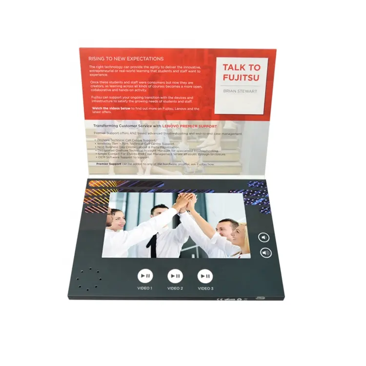 Nieuwe stijl 7 10 inch lcd staande wenskaart papier video brochures digitale fotolijst voor bruiloft relatiegeschenk uitnodiging