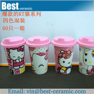 Double mur <span class=keywords><strong>bonjour</strong></span> kitty tasse de café en céramique avec couvercle en silicone. - Product Image 1