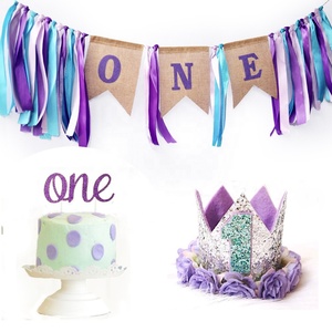 Decorazioni per il <span class=keywords><strong>Primo</strong></span> <span class=keywords><strong>Compleanno</strong></span> del Bambino - Corona, Striscione per Seggiolone, Banner in Iuta con Scritta 'ONE' - Product Image 4