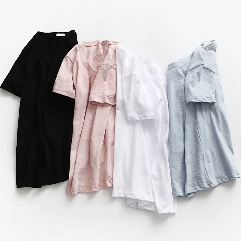 Pure Color WomenのTshirts Cotton Bamboo Tshirts Short Sleeve 2019