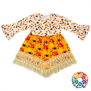 Uno collega A Manica Lunga Ragazze Casual Frock Designs Giorno di Halloween <span class=keywords><strong>Zucca</strong></span> di Nuovo Disegno Neonate Vestono - Product Image 6