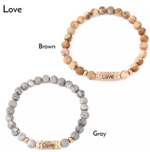Hope Love Faith Blessed Stretch Metal Plate Engraved Message Stone <strong>Bead</strong> <strong>Bracelet</strong> - Product Image 4
