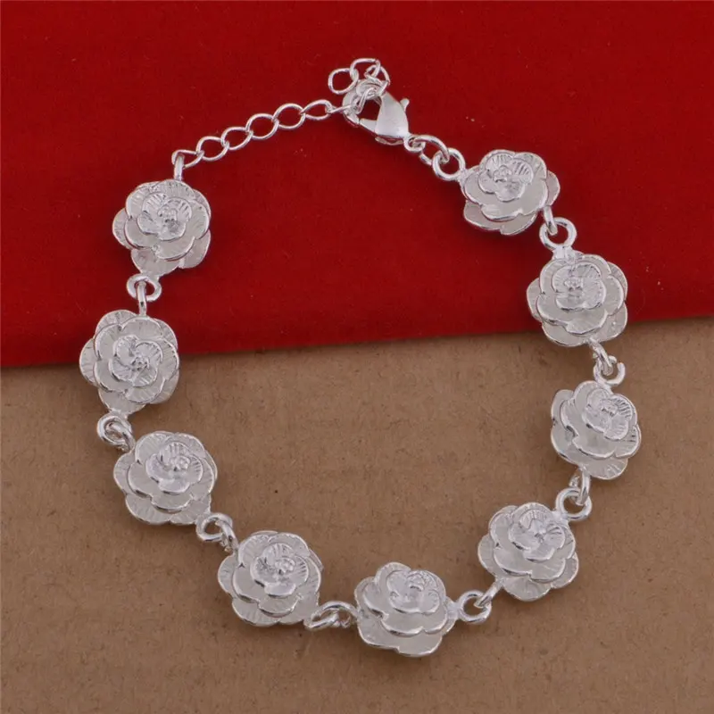 Impresionante pulsera de plata de la india de flor personalizada 925