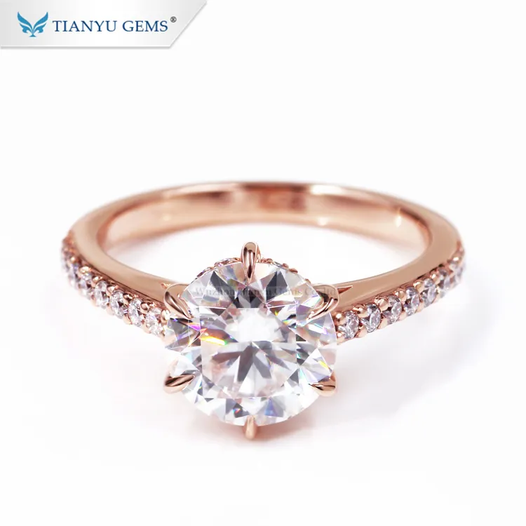 Tianyu gems custom 2.0ct round hearts and arrows cut moissanite lab create diamond rose gold ring