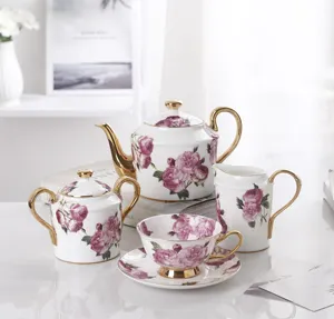 Juego de tazas de café árabe con diseño de calcomanía Floral, conjunto de tazas de té turco de porcelana, té chino de hueso de lujo