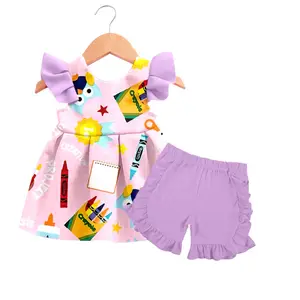 Pretty Little Girls selling Lovely baby clothes sets summer kids wear back to school outfit For Wholesale