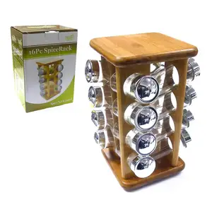 Fabrik Bambus Rack Küche Bambus Gewürz regal Tischplatte Lagerung 4 Tier 16 Jar Revolving Spice Rack