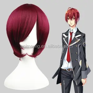 High Quality 35cm Short Straight Starry Sky-Yoh Tomoe Wine Red Synthetic Anime Bob Wig Cosplay Costume Hair Wig