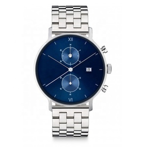 Make your own brand reloj cronógrafo de esfera azul hombres, relojes de pulsera de acero inoxidable - Product Image 1