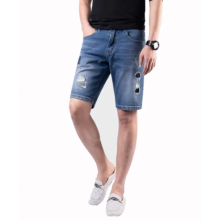 2022 summer jean shorts men Pants Blue Jeans ripped with zipper fly closure short pants custom jean denim shorts